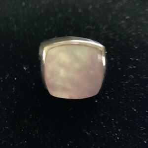 Stainless Steel Bold Square White Mother-of-Pearl Ring/Size 7/NEW!